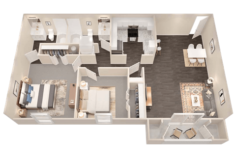 a 3d floor plan of a home with a bedroom and a living room
